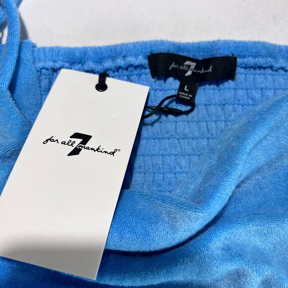 7 For All Mankind Cropped Cami Top Size L Blue Textured Stretch NWT - Picture 3 of 6
